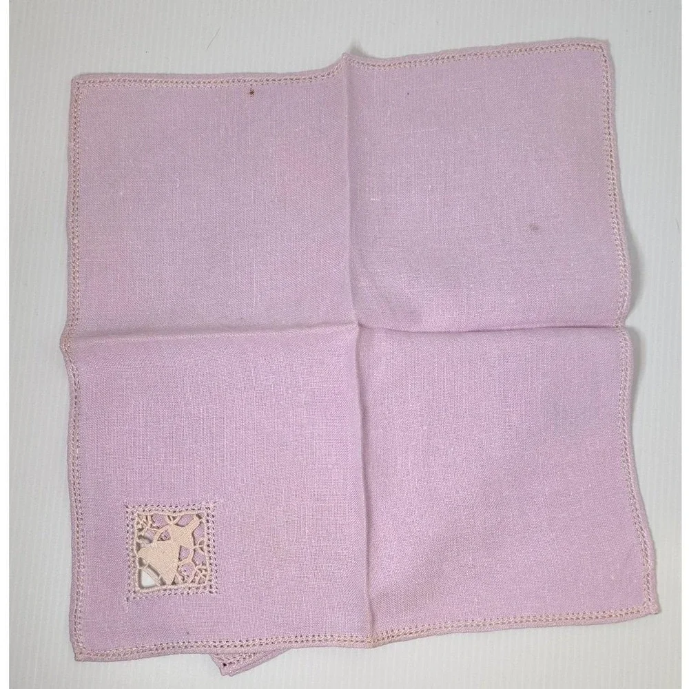Vintage Purple Linens Napkins Set‎ of 4 Cutwork Inset Hemstitched